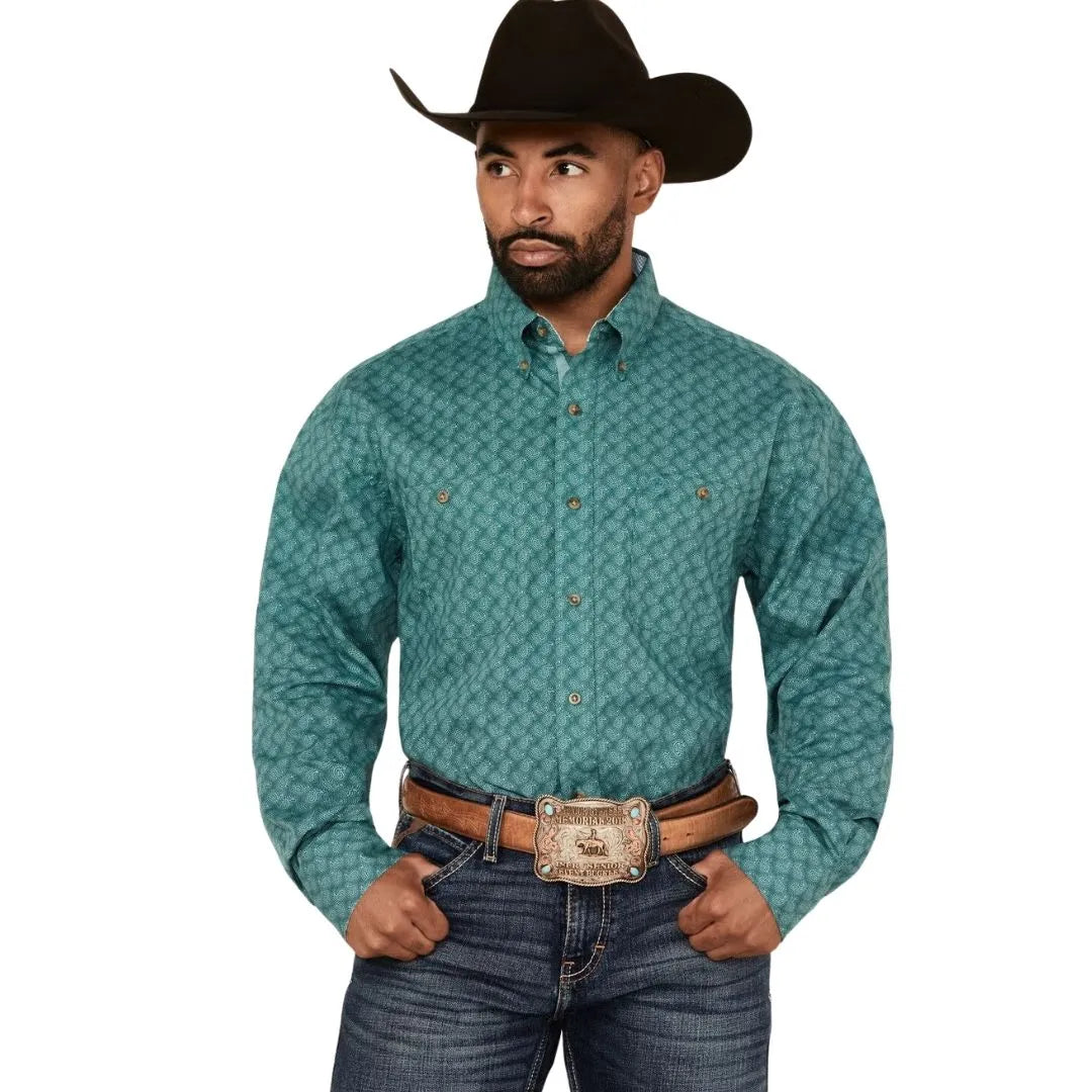 Wrangler Men's George Strait Collection Two Pocket Long Sleeve Shirt - Turquoise