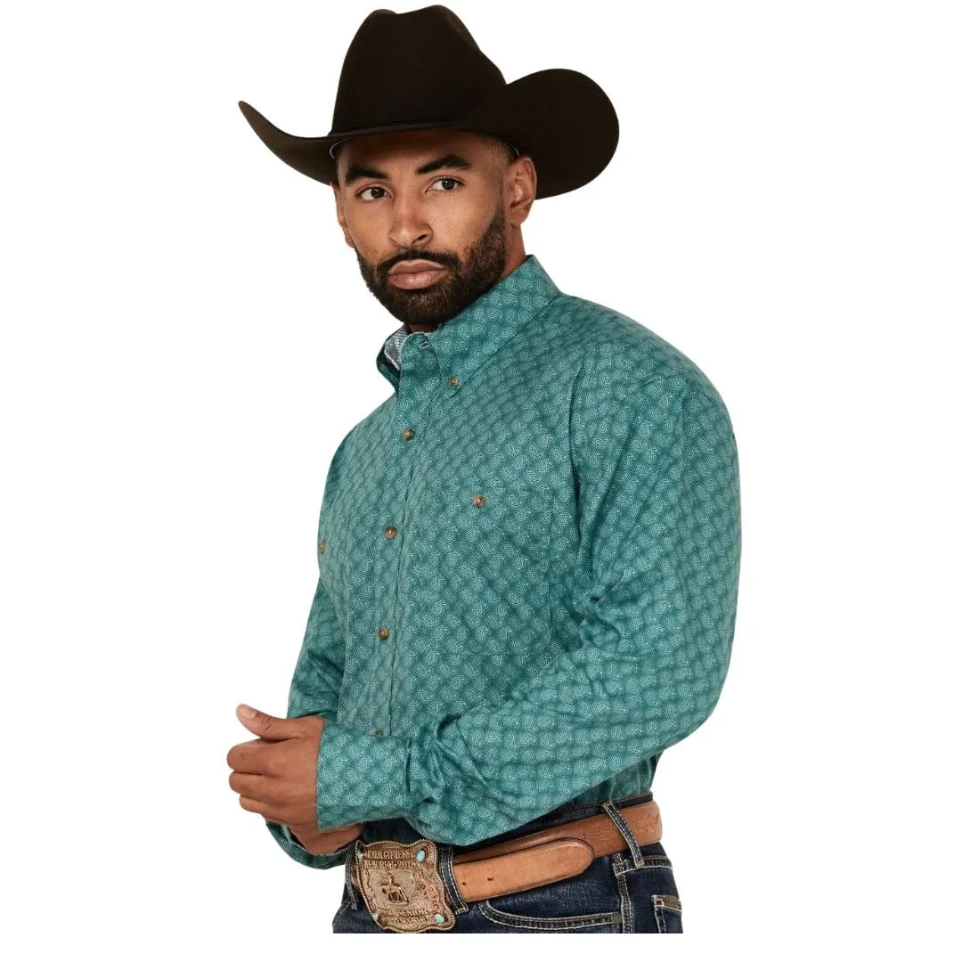 Wrangler Men's George Strait Collection Two Pocket Long Sleeve Shirt - Turquoise