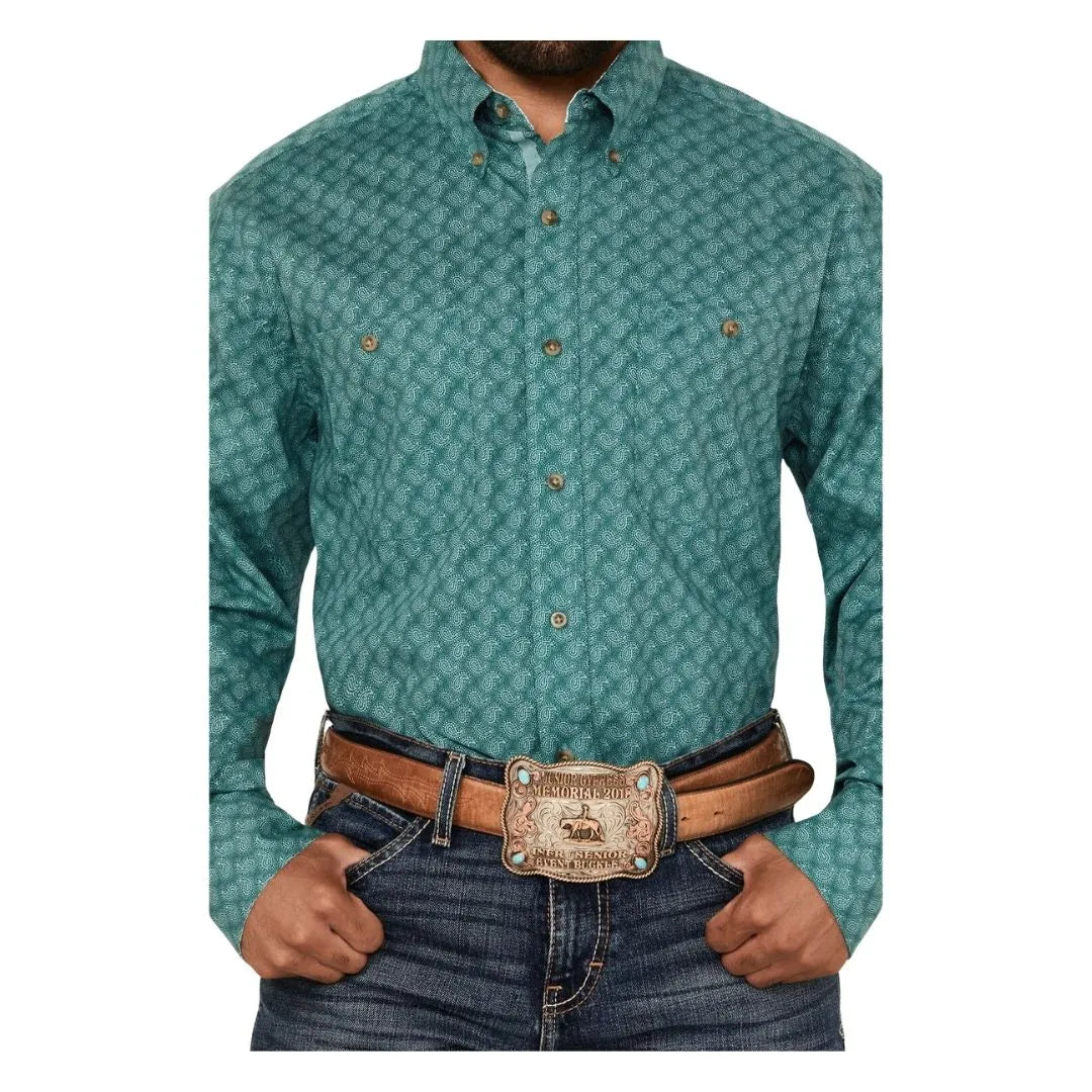 Wrangler Men's George Strait Collection Two Pocket Long Sleeve Shirt - Turquoise