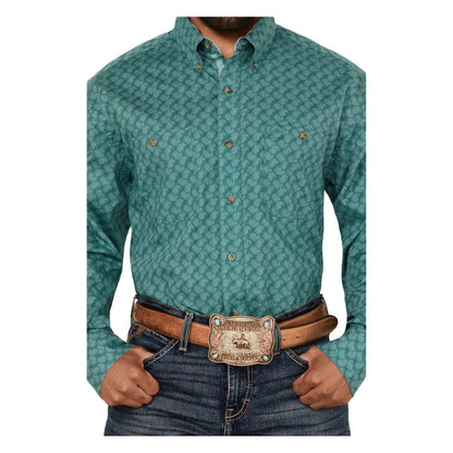 Wrangler Men's George Strait Collection Two Pocket Long Sleeve Shirt - Turquoise