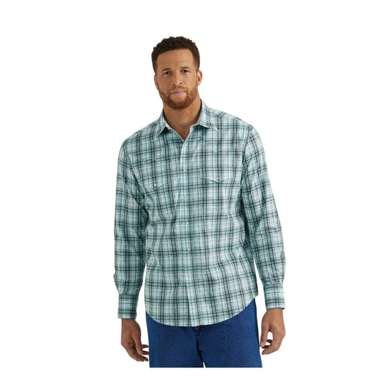 Wrangler Men's Wrinkle Resist Long Sleeve Shirt Classic Fit Turquoise
