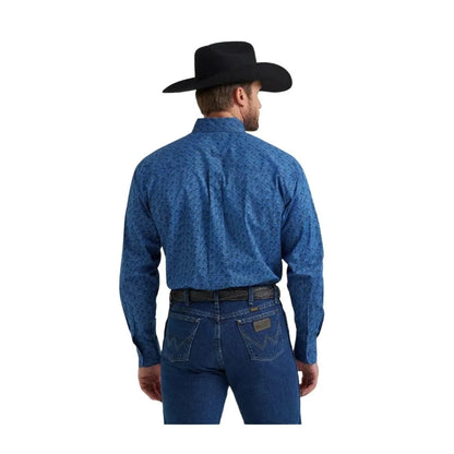 Wrangler Men's Long Sleeve Button Down Shirt Cobalt Blue