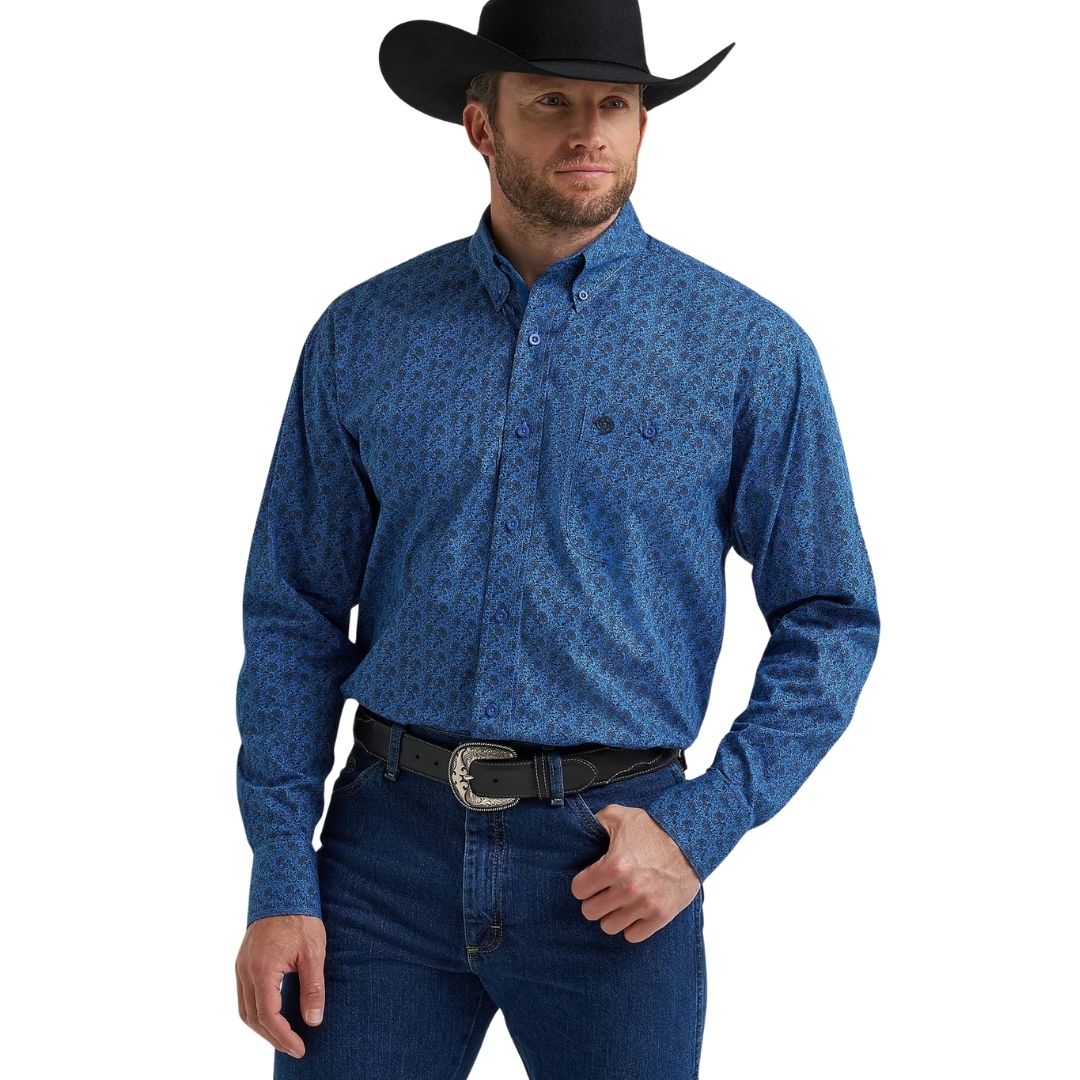 Wrangler Men's Long Sleeve Button Down Shirt Cobalt Blue