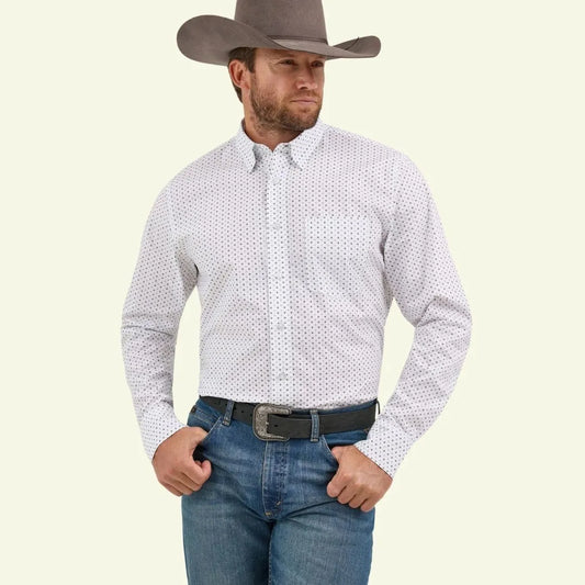 Wrangler Men's X Cody Johnson Long Sleeve Shirt Classic Fit White/Grey 112369539