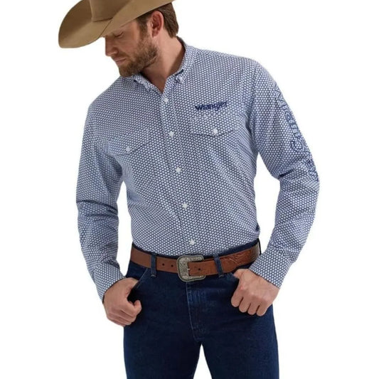 Wrangler Mens Blue Logo Print Long Sleeve Shirts