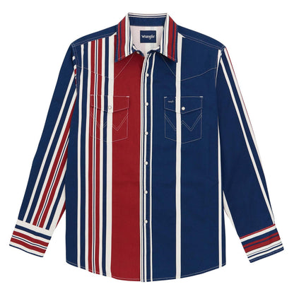 Wrangler Brushpopper snap shirt in neon pink, turquoise, and black with 'W' embroidery.