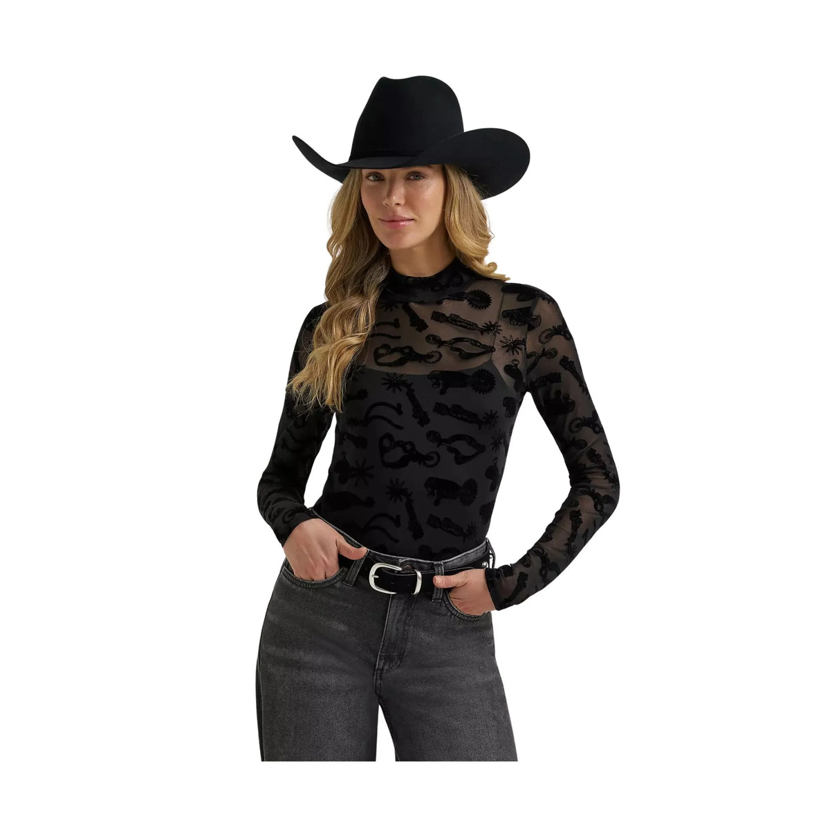 Wrangler Women's Sheer Mock Neck Top