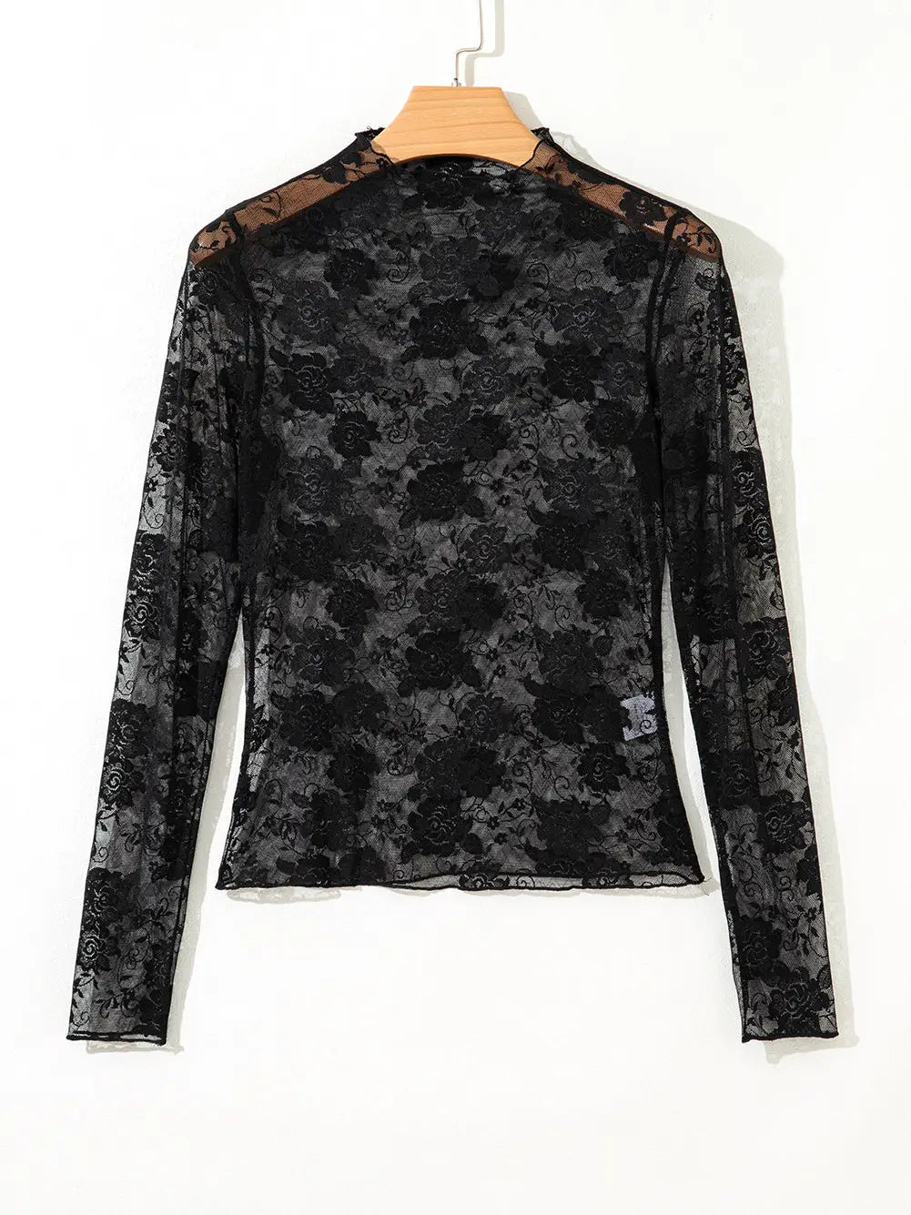 LaLa Loo Women's Floral Lace Mesh Mock Neck Top