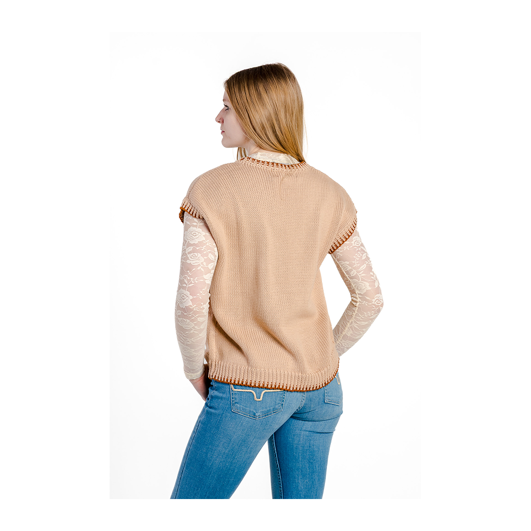 Rockin A Design Women's Cowpony Short Sleeve Printed Sweater Vest w/ Trim