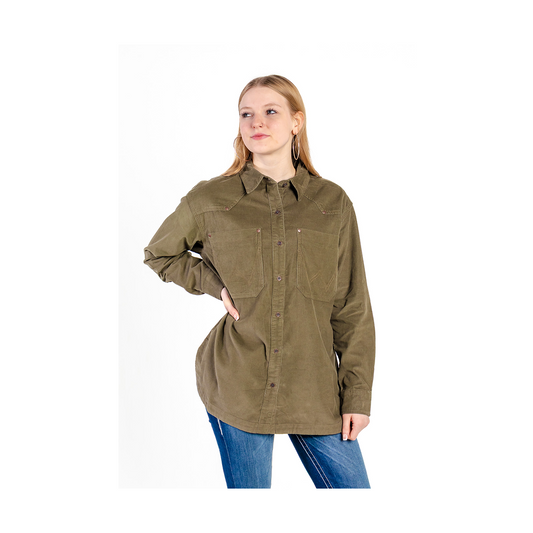 Wrangler Women's Punchy Boyfriend Cord Shirt Olive