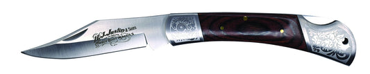 Justin Folding Knife With Wooden Handle and Etching weis-western-wear