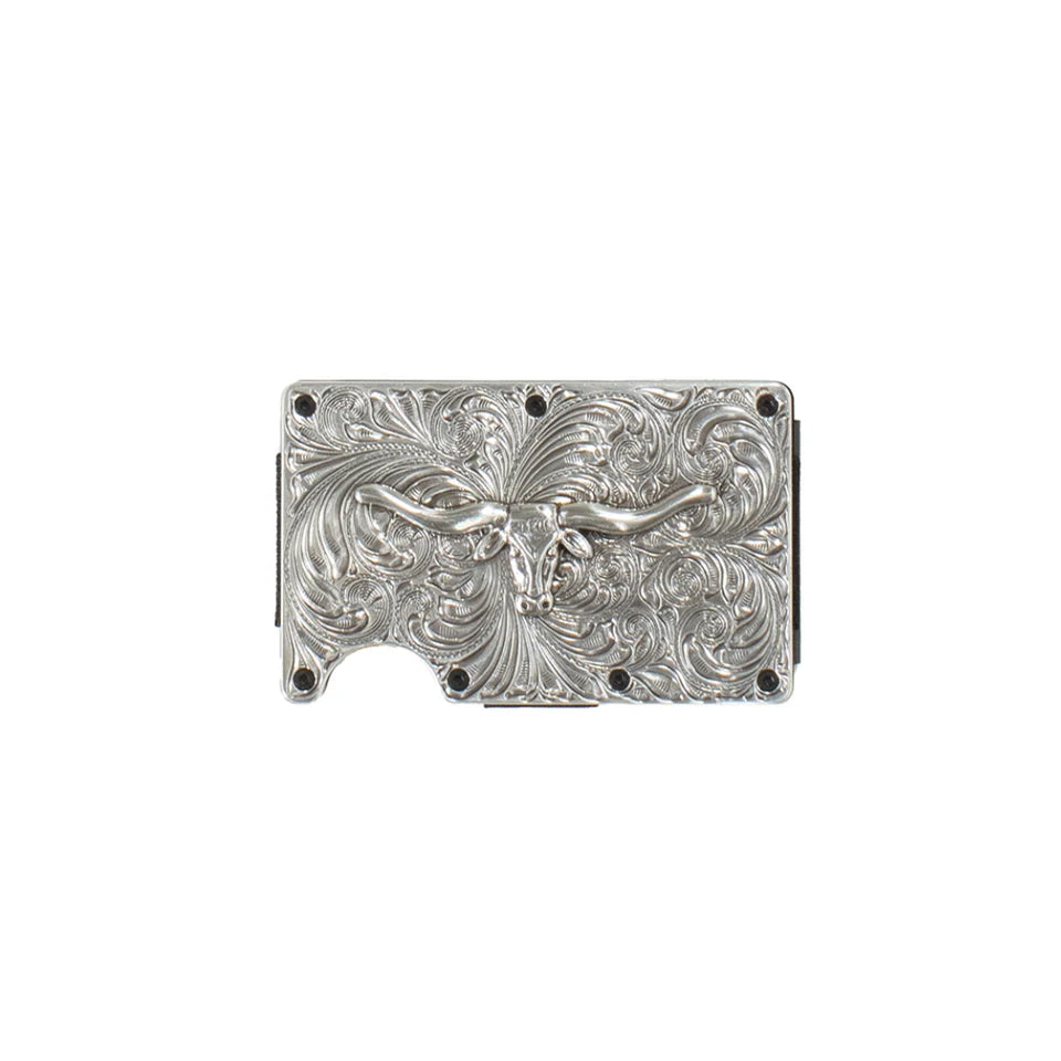 3D Mens Smart Wallet Scroll Engraved Silver