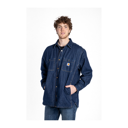 Carhartt Men’s Relaxed Fit Denim Fleece Lined Snap Shirt Jacket