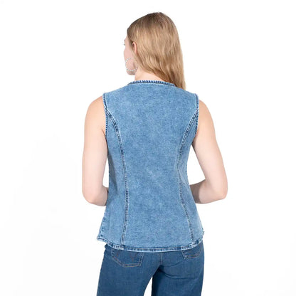 LALA LOO Western Denim Button Front Slit Sleeveless Vest LL790248-P604