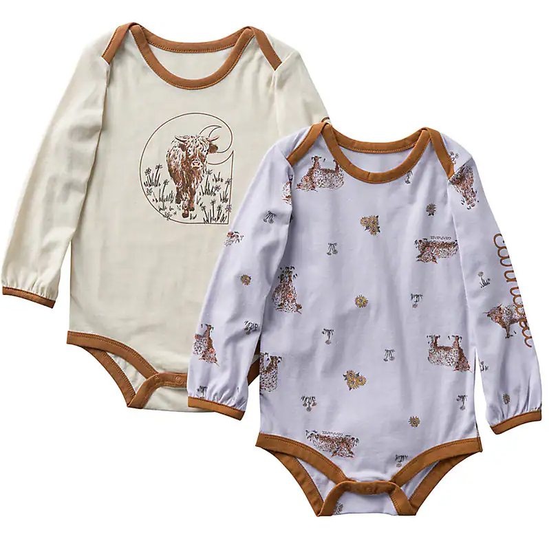 Carhartt Girls' 2-Piece Long Sleeve Farm Print Bodysuits Set (Baby)
