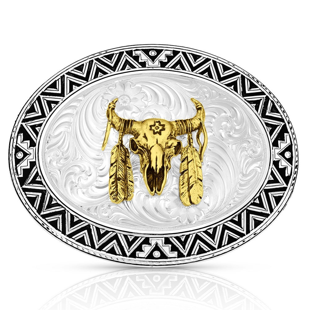 Montana Silver Dancing Compass Buckle with Buffalo Skull