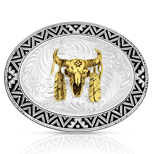 Montana Silver Dancing Compass Buckle with Buffalo Skull