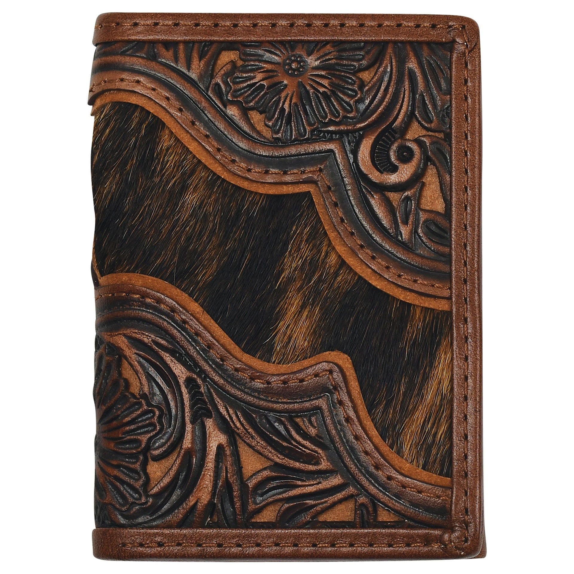 Justin Men's Genuine Leather Trifold Wallet With Floral Tooling And Cowhide weis-western-wear