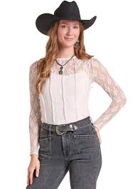 Rock & Roll Denim Women's Natural Lace Long Sleeve Mesh Top