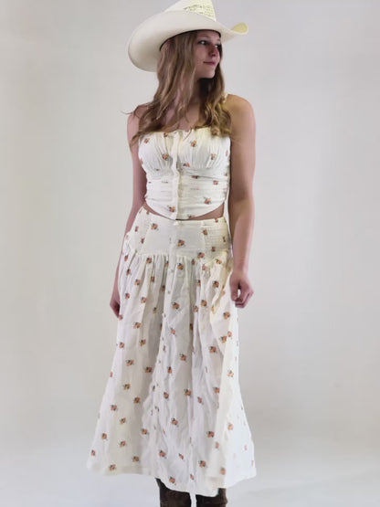 Rock & Roll Women's Cream Floral Midi Skirt