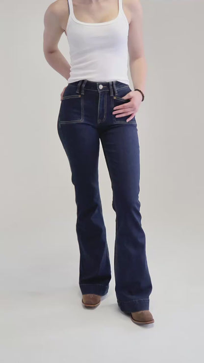 Rock & Roll Denim Women's Dark Wash High Rise Trouser Jeans