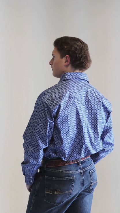 Panhandle Slim Men's Blue Geometric Snap Long Sleeve Western Shirt