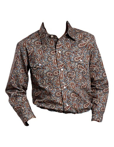 Roper Boys' Long Sleeve Snap Paisley Gray Western Shirt