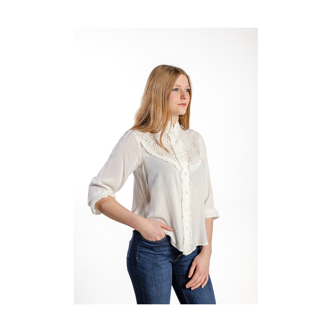 Roper Ladies' White 3/4 Sleeve Eyelet Yoke Blouse - CLEARANCE