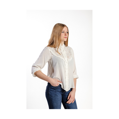 Roper Ladies' White 3/4 Sleeve Eyelet Yoke Blouse - CLEARANCE