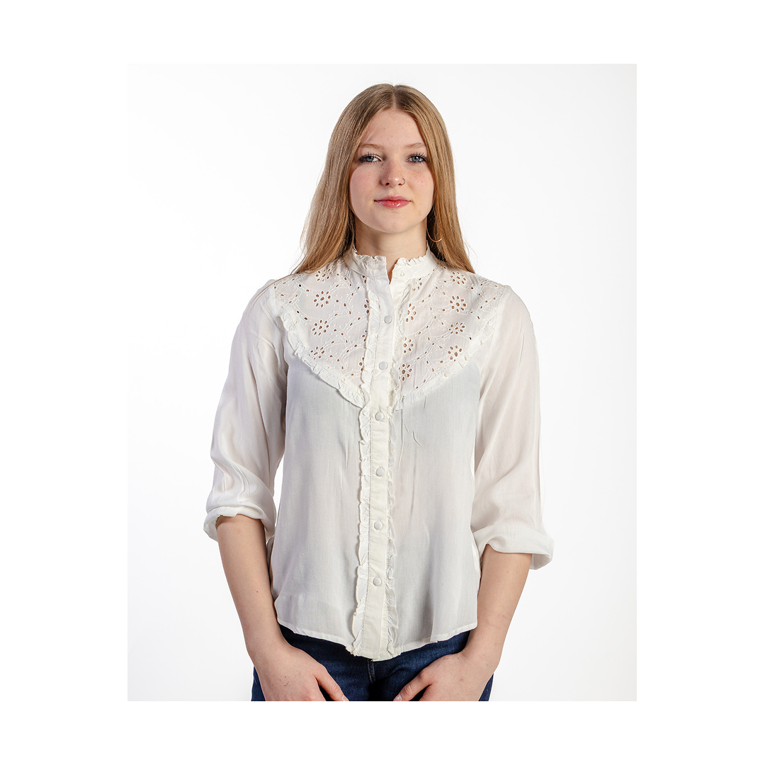 Roper Ladies' White 3/4 Sleeve Eyelet Yoke Blouse - CLEARANCE