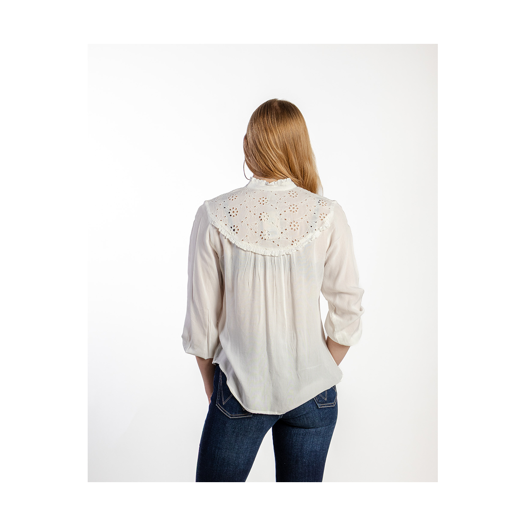 Roper Ladies' White 3/4 Sleeve Eyelet Yoke Blouse - CLEARANCE