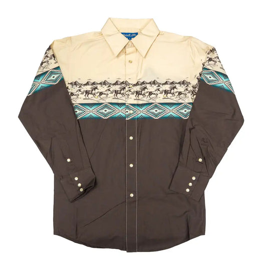 Rock & Roll Denim Men's Blue Button Down Long Sleeve Western Shirt