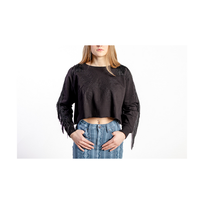 Roper Women's Fleece Long Sleeve w/ Fringe Black