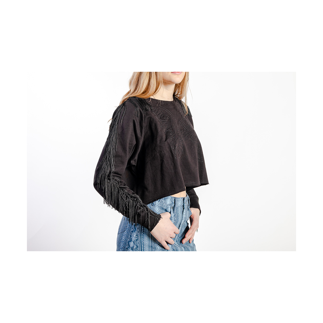 Roper Women's Fleece Long Sleeve w/ Fringe Black