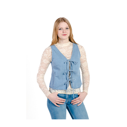 Rockin A Design Women's Light Blue Denim Tie Vest