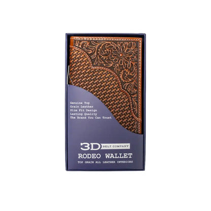 3D Belt Co. Leather Floral Tooled Brown Wallet