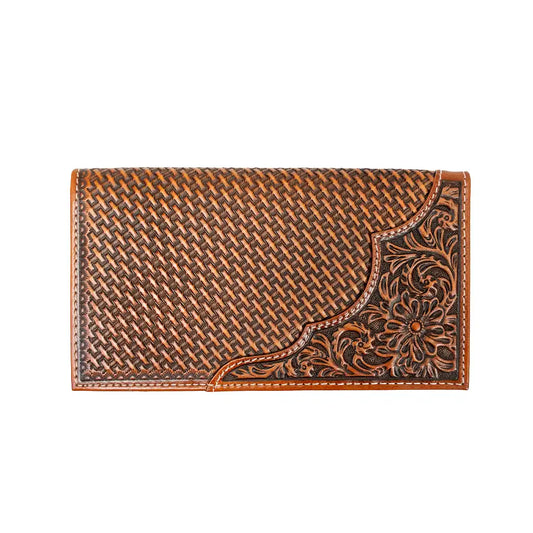 3D Belt Co. Leather Floral Tooled Brown Wallet