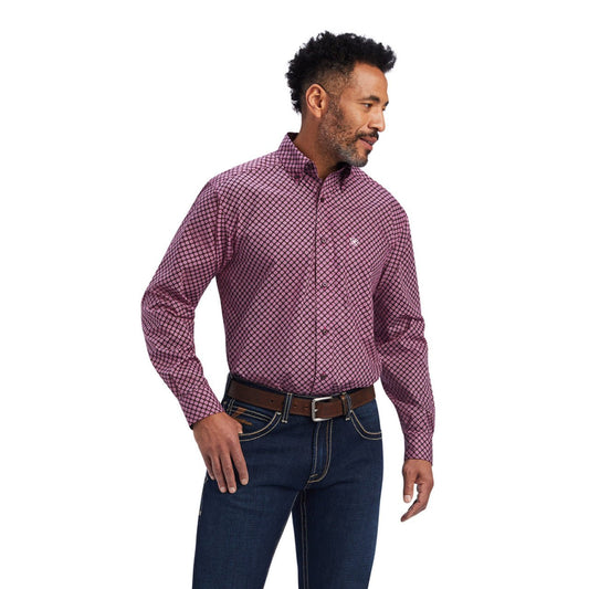 Ariat Men’s Finegan Pink Geometric Print Long Sleeve Shirt 10041745 - Ariat