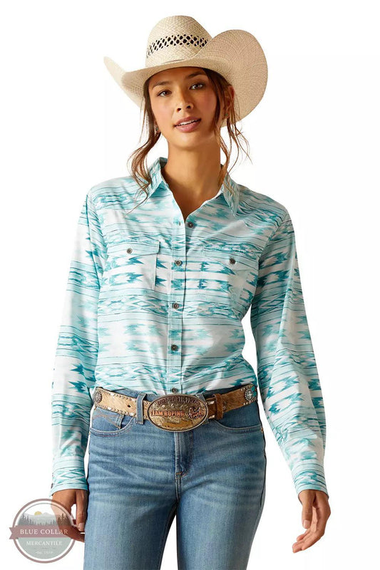 Ariat Women's Shirt Long Sleeve Venttek Stretch In Nora Print Green 10048776