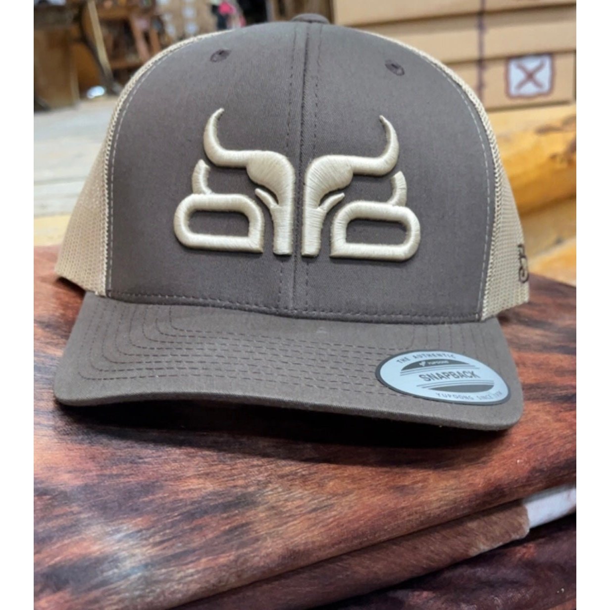 BareDown Brand Cap Trucker Curved Bill Coyote Grey and Cream