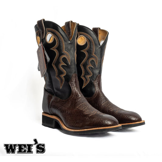 Boulet Men's Black and Brown Cowboy Boots