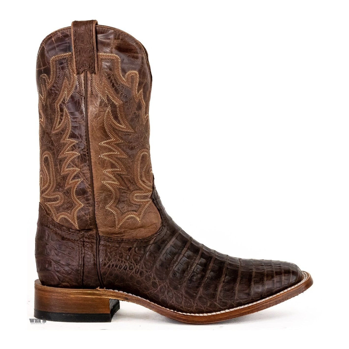 Boulet Men's Cowboy Boots 12" Exotic Caiman Belly Wide Square Toe 7533