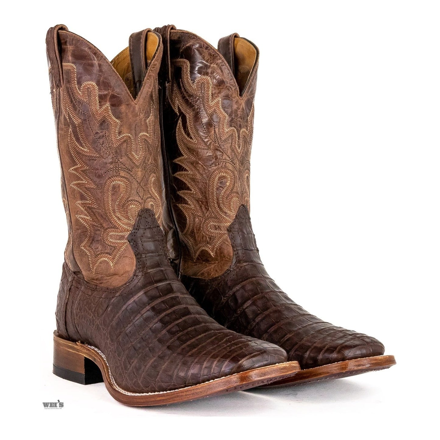 Boulet Men's Cowboy Boots 12" Exotic Caiman Belly Wide Square Toe 7533