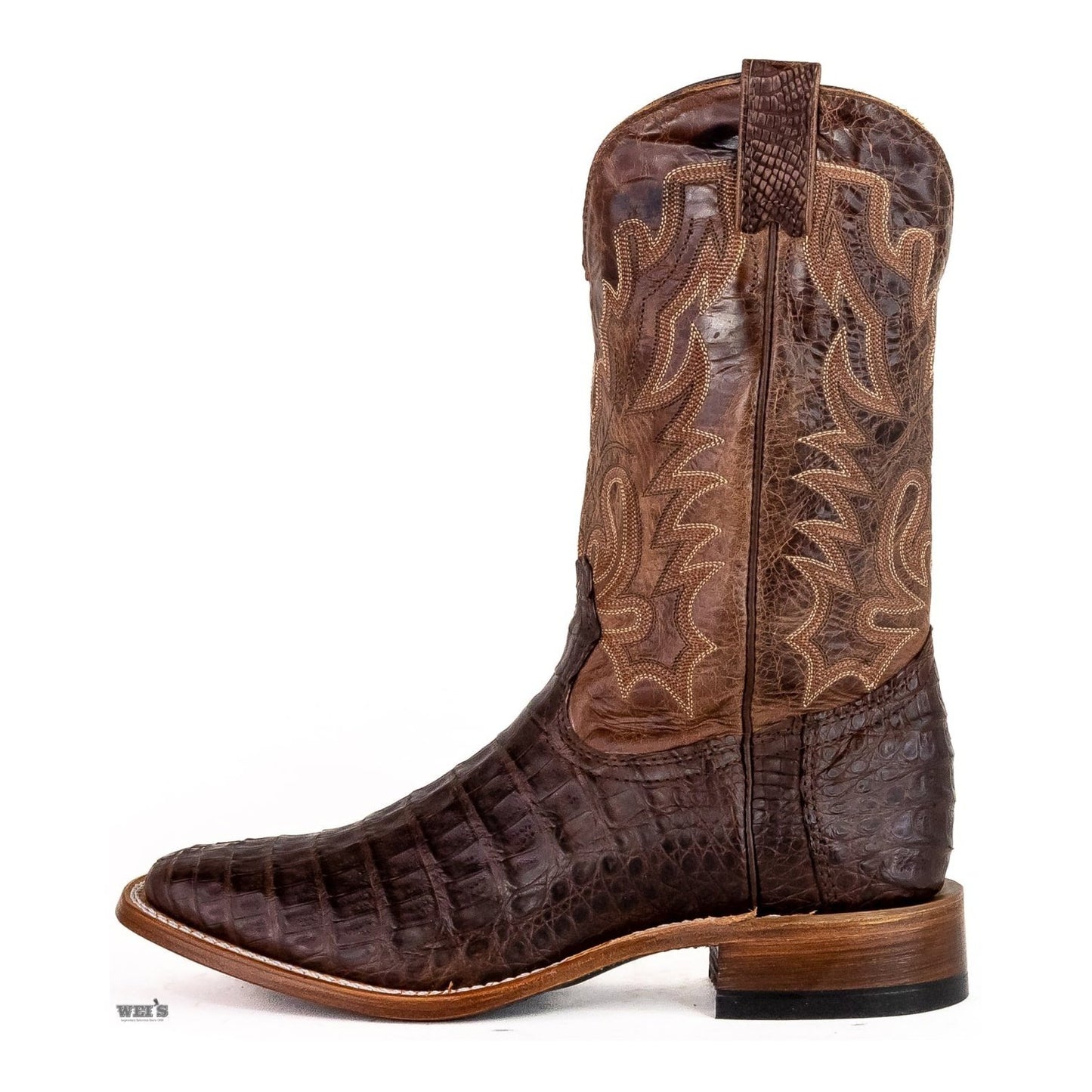 Boulet Men's Cowboy Boots 12" Exotic Caiman Belly Wide Square Toe 7533