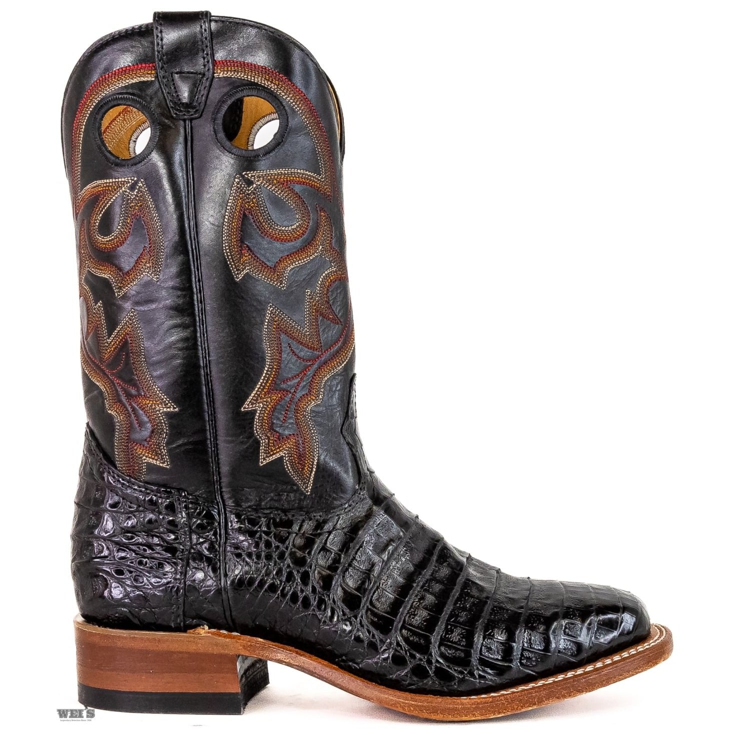 Boulet Men's Cowboy Boots 13" Exotic Caiman One-Piece Roper Heel Wide Square Toe 8514