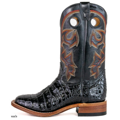 Boulet Men's Cowboy Boots 13" Exotic Caiman One-Piece Roper Heel Wide Square Toe 8514