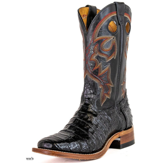 Boulet Men's Cowboy Boots 13" Exotic Caiman One-Piece Roper Heel Wide Square Toe 8514