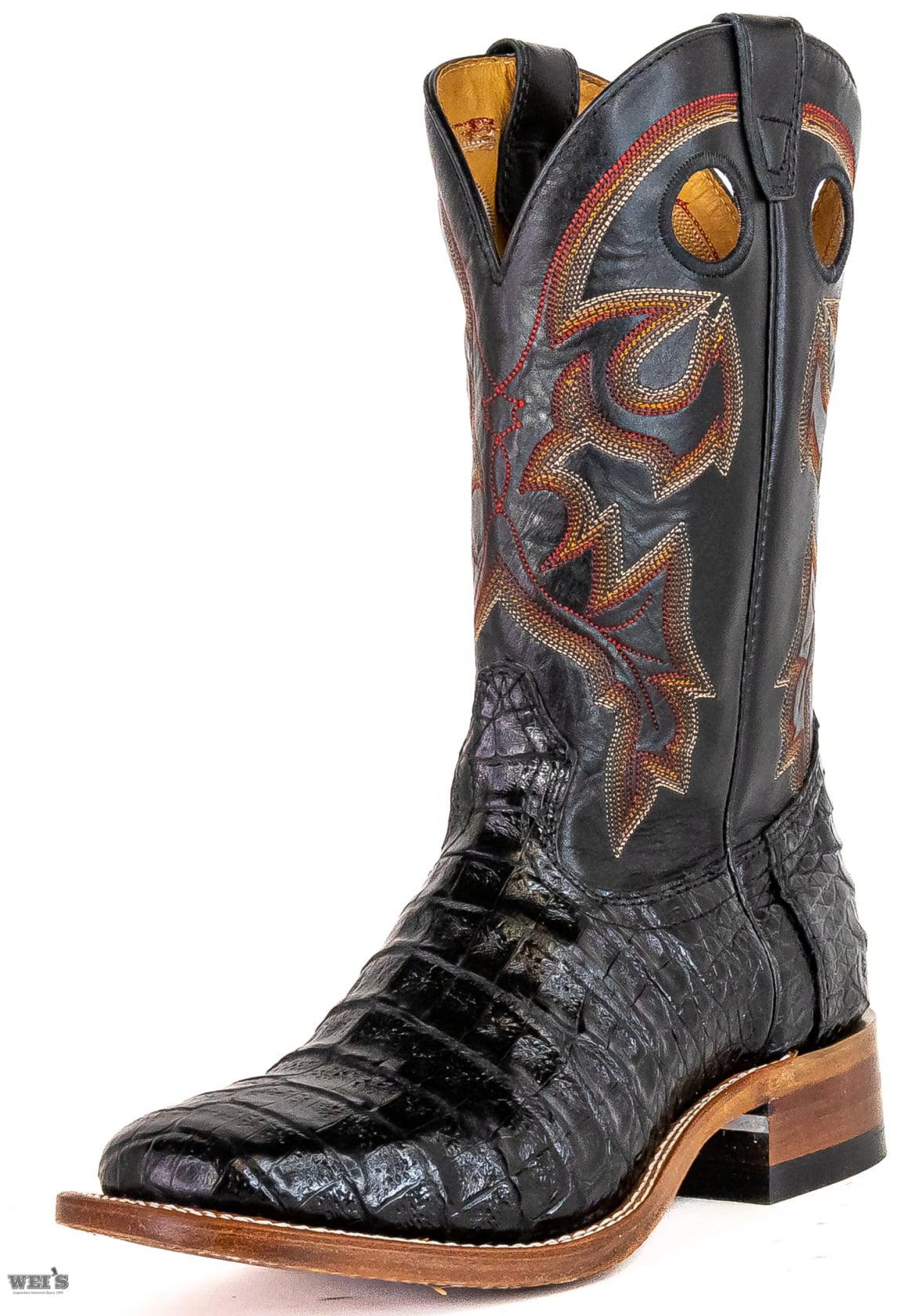 Boulet Men's Cowboy Boots 13" Exotic Caiman One-Piece Roper Heel Wide Square Toe 8514