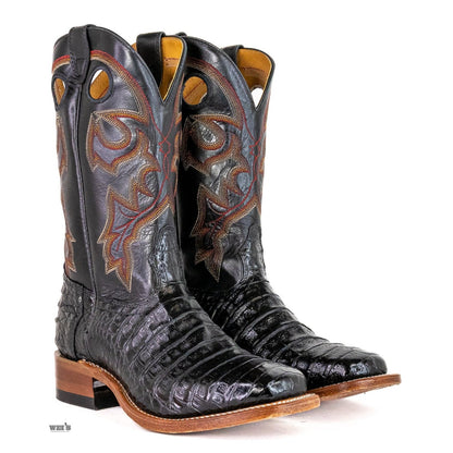 Boulet Men's Cowboy Boots 13" Exotic Caiman One-Piece Roper Heel Wide Square Toe 8514