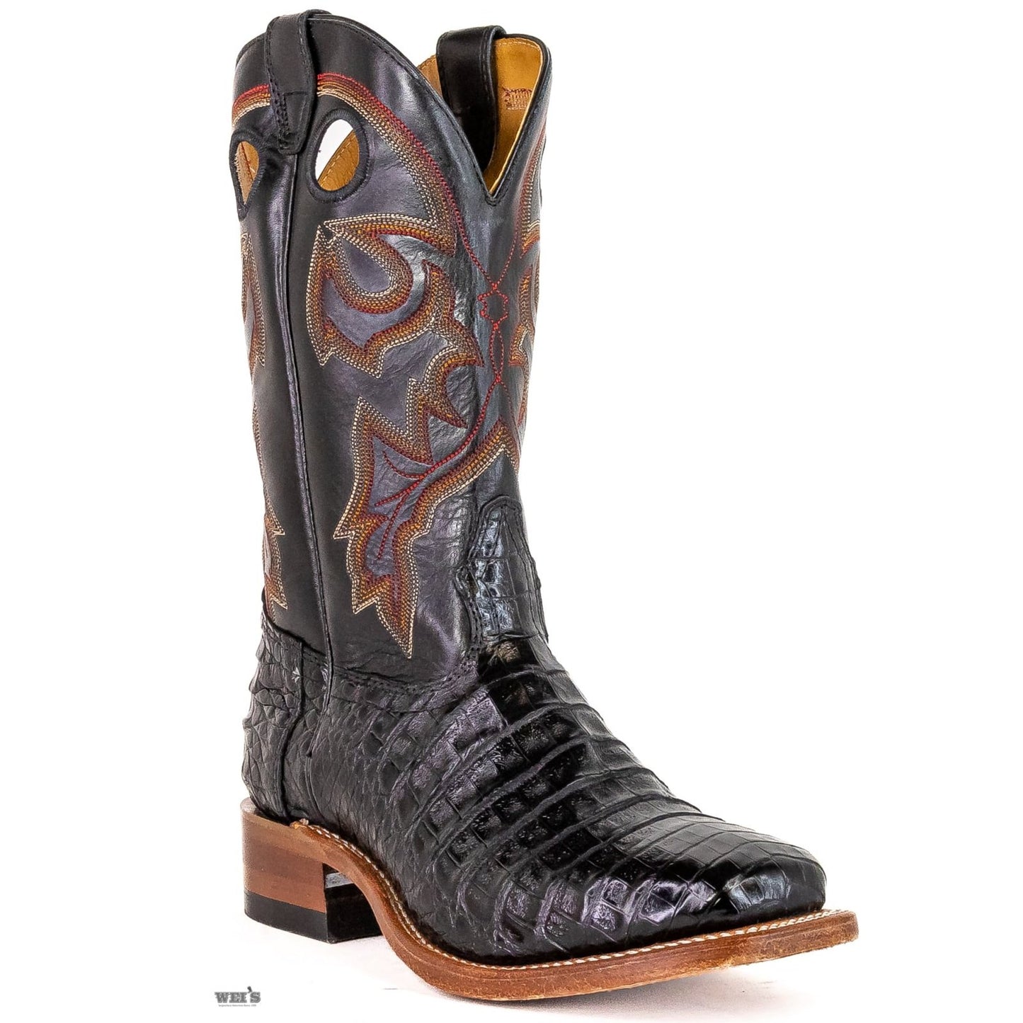 Boulet Men's Cowboy Boots 13" Exotic Caiman One-Piece Roper Heel Wide Square Toe 8514